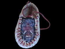 Vintage Native American Beaded Miniature Moccasin Eagle Design Leather 4"