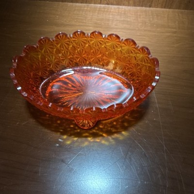 Vintage  Amberina glass pressed pattern bowl