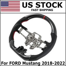 For 18-23 Ford Mustang Gt Carbon Fiber Style Leather Steering Wheel Direct Fit