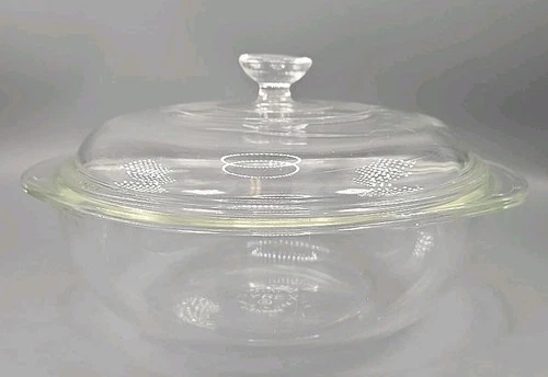 Vintage Pyrex 023 Clear Glass 1.5 Qt Round Casserole Baking Dish with Lid USA