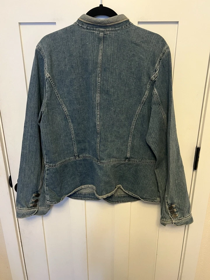 Blazer vaquero vintage J. Jill Denim chaqueta plisada estilo militar azul XL alto Foto 3 de 4