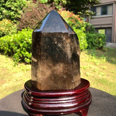1870g Natural tea black crystal pillar mineral specimen restores spiritual +Base