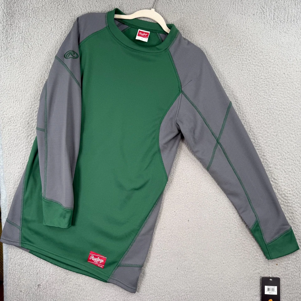 Camisa de beisebol masculina Rawlings pequena verde cinza manga térmica manga longa NOVA! - Imagem 3 de 4