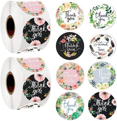 2 Roll of 1000pcs 1'' Assorted Floral Thank You Stickers Round Sealing Labels US