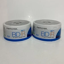 NEW Memorex 2 Packs Of 30 Blu-Ray Discs (60 Total) BD-R 4X 25GB Single Layer