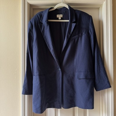 OPEN EDIT Oversized Linen Blend Navy Blazer XL