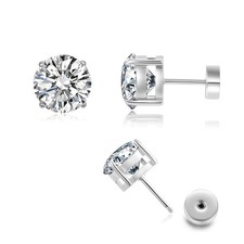 Hypoallergenic Flat Back Tiny CZ Stud Earrings,Gold 3mm White CZ, Silver