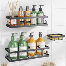 Adhesive Shower Caddy,Shower Shelves with Soap Holder and 12 Standard Black