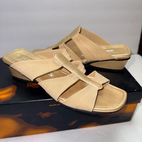 Donald J Pliner Darja Sand Mesh Elastic Nappa Leather Wedge Sandals Tan 6.5M