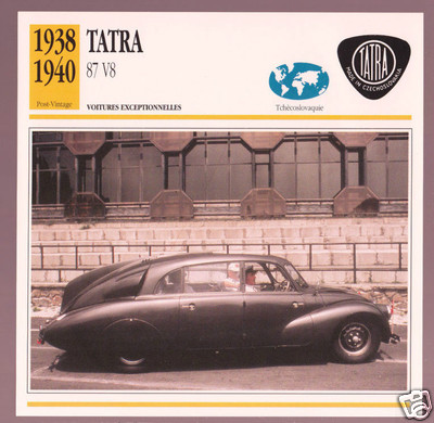 1938 1939 1940 Tatra Type 87 V8 Czechoslovakia Car Photo Spec Sheet French Card
