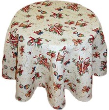 Tischdecke Weihnachten Rund Gobelin Beige 95 cm Weihnachtsdecke Landhaus Hossner