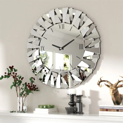 80cm Große Sunburst Gespiegelt Wanduhr Modernes Rund Lautlos Wandspiegel Wanduhr - Bild 1 von 4