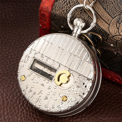 Uncommon Musical Pocket Watch Quartz Fob Watches Silver Tone Christmas Gifts - Picture 9 of 10