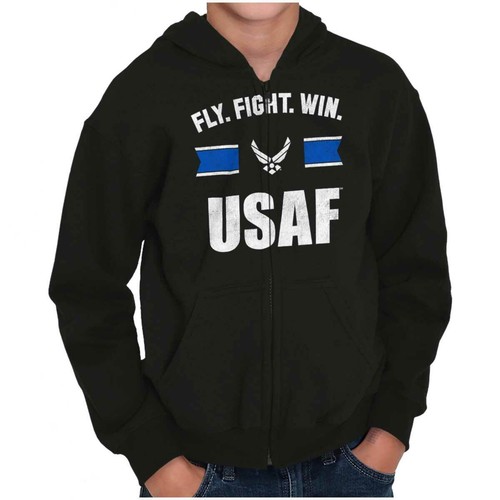 US Air Force Military Logo Fly Fight Win Youth Zip Hoodie For Boys or Girls - Picture 1 of 9