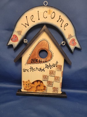 Artmark Birdhouse Welcome Plaque Wooden ''Blessed are the Purr in Heart. 8.5× 11''