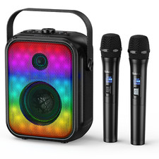 Karaoke Machine, Portable Bluetooth Speaker with 2 Wireless Karaoke Microphones