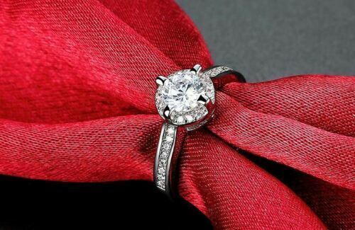 Anillo de compromiso de circonio cúbico enchapado en oro blanco de 18 quilates para mujer (k) - Imagen 3 de 4