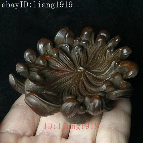 china 3.6" boxwood hand carved Chrysanthemum flower Incense stand decoration - Picture 4 of 8