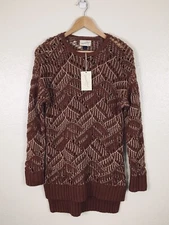NEW Womens Universal Thread Open Stitch Crewneck Tunic Sweater Brown Clay