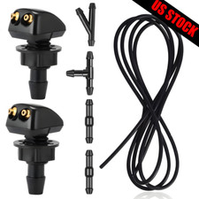 Dual Holes Windshield Washer Nozzle Wiper Water Spray Jet +6.5ft Hose Connector