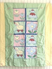 Handmade Gingham Baby Quilt Wall Hanging Nursery Decor Yarn Ties Country Cottage