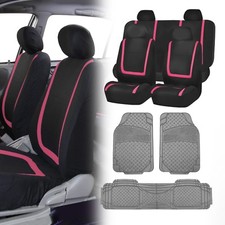 Flat Cloth Seat Covers Pink Black With Semi-custom Trimmable Vinyl Floor Mats Flat Cloth Seat Covers Pink Black With Semi-custom Trimmable Vinyl Floor Mats
