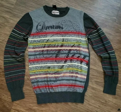 Desigual sz S Sweater Shirt Jumper Knit Glittery Stripes Long Sleeve "Dream" 