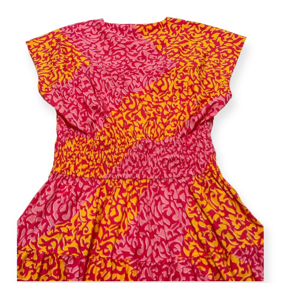 DEREK LAM 10 CROSBY Tora Smocked Mini Dress In Pink/marigold, Size 2 ...