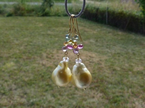 Earrings, 18 Ct, 2 Very Large Pearls Gold, Sapphires - Picture 15 of 18