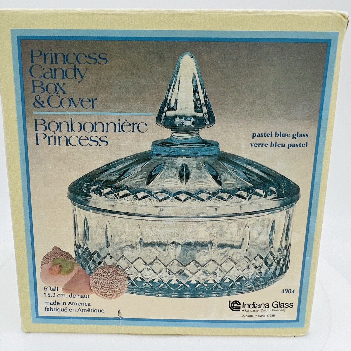 Vintage Indiana Glass Princess Candy Box & Cover Blue Candy Dish 