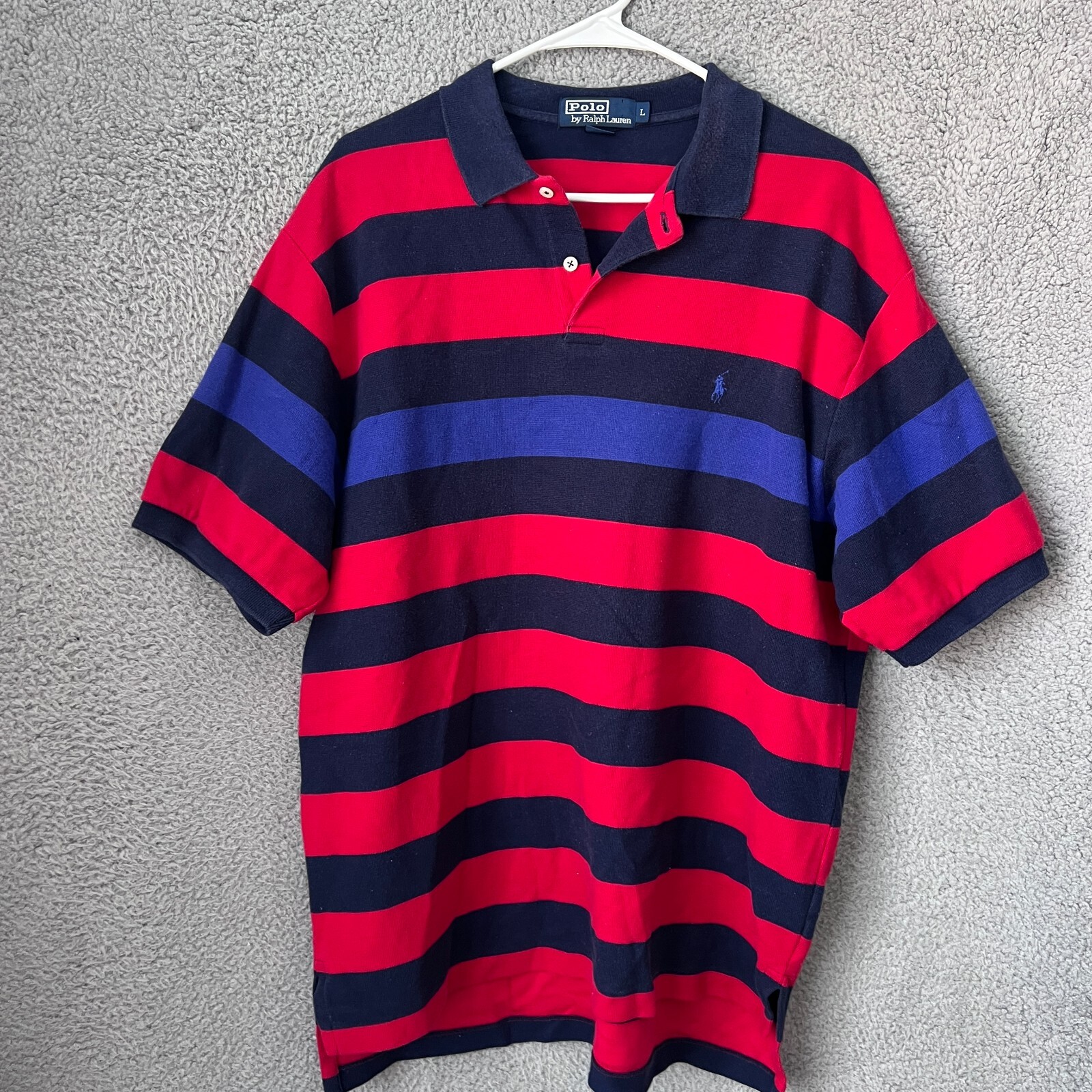 Polo Ralph Lauren camicia uomo grande blu rossa a righe manica corta polo pony preppy