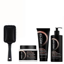 4tlg. Syoss Keratin Intense Shampoo Tiefenpflege - Spülung & Haarmaske + Bürste
