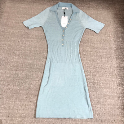 New Naadam Sweater Dress Womens Large Color Plaited Polo Dress Blue Casual