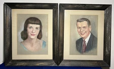 Mid Century Modern Portrait Painting Young Man Woman Married Framed 19.5x24x2