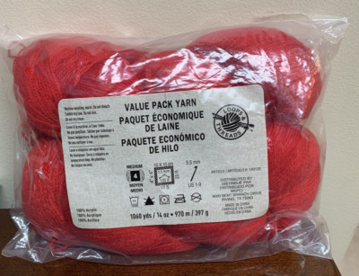 New Sealed 14 oz Loops & Threads Value Pack Acrylic Yarn # 3 Red