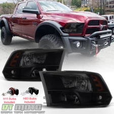Black Smoke 2009-2018 Dodge Ram 1500 2500 3500 Headlights Quad Headlamps w/Bulbs