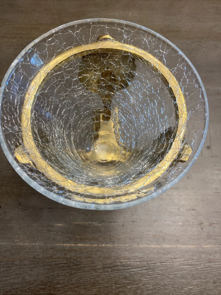 "Vela popurrí vintage Hosley de latón Fanfair de 8"" y soporte con vidrio craquelado" Foto 2 de 4