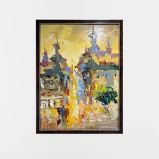 Oil painting Evening Ukrainian painter Сardboard Framed original Decor cityscape