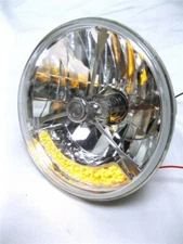 Street Hot Rod 7" Tri Bar Clear Dot H4 Headlight w/ AMBER LED Turn Signal 12v