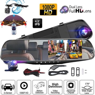 1080P HD Rearview Mirror Car DVR Dual Dash Cam Camera Front Rear Video Recorder