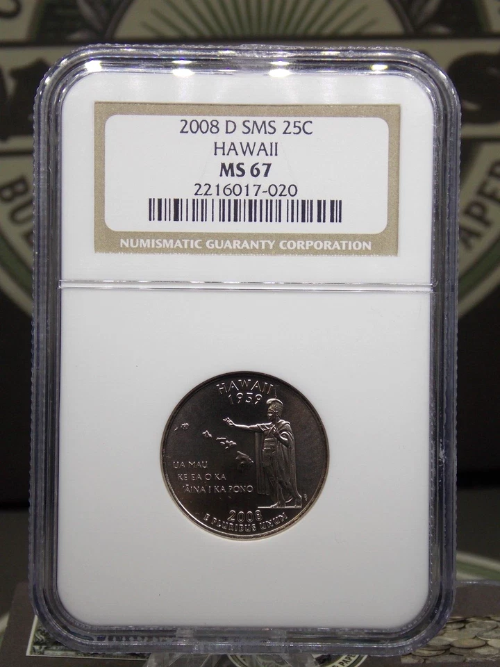 2008 "D" State **HAWAII** Washington SMS Quarter 25c NGC MS67 #020 GEM BU ECC&C - Image 3 of 4