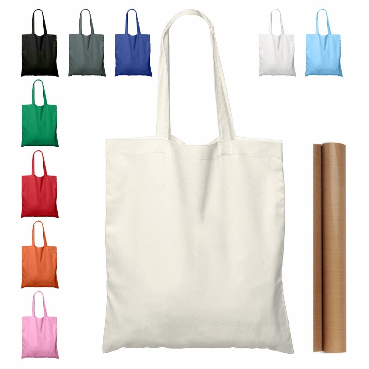 5-Pack 15'' X 16'' Natural Cotton Tote Bags Lightweight Blank Bulk Cloth  Bags