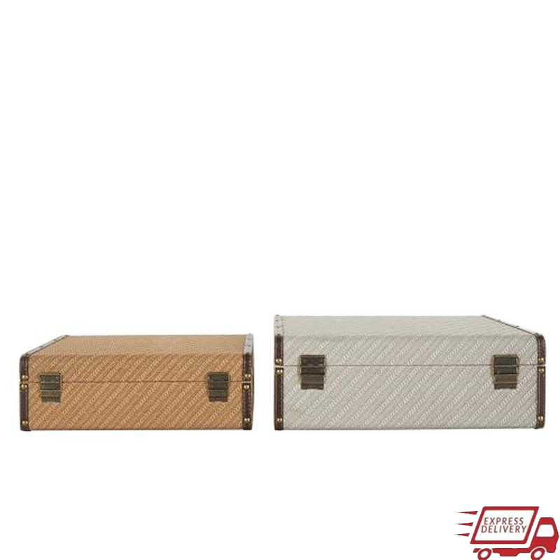 Vintage Wooden Storage Trunks Set Antique Decorative Boxes Stackable W/ Lids New