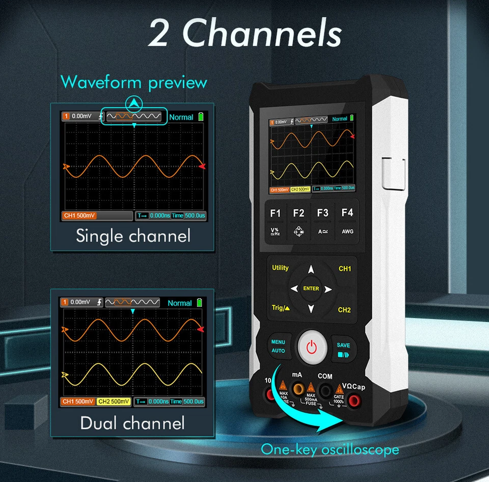3 IN 1 Digital Oscilloscope 80MHz 250MSa/s Multimeter Signal Generator Bandwidth - Image 2 of 4