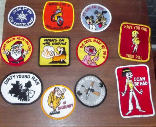 VINTAGE EMBROIDERED PATCHES, FUNNY, HIPPIE, 70'S Snowboard Ski Snow Machine - Picture 1 of 2