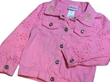 Little Lass Pink Denim Jacket Eyelet Crystal Buttons Size 4T