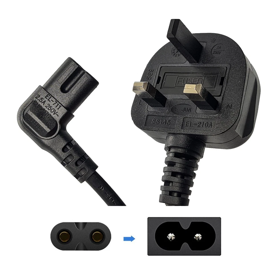 Figure Of 8 Samsung LG TV Power Cable, 2-Pin Right Angle IEC-C7 Cable 1/2/3/5M - Image 2 of 4