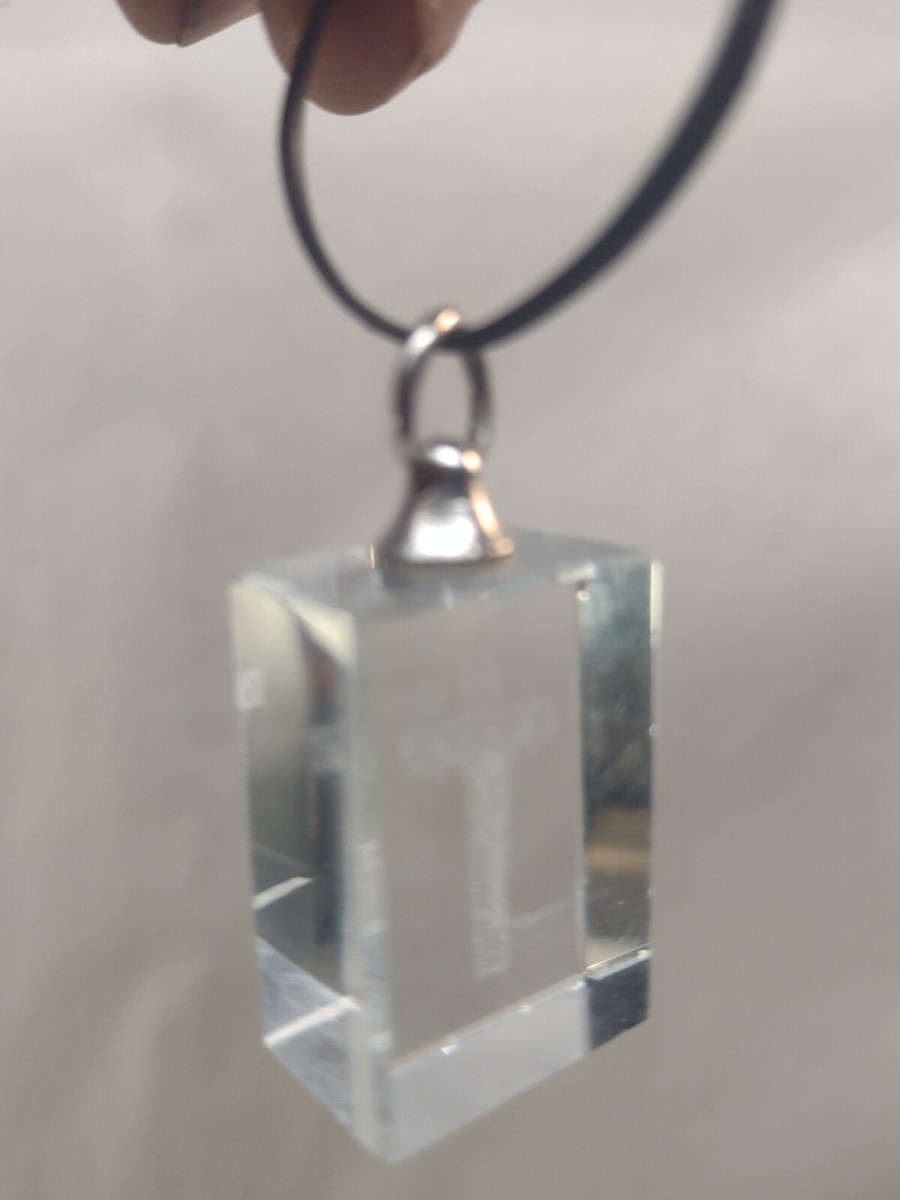 Solid Crystal Quartz Cube Square Engraved Edged Cross Pendant View 2