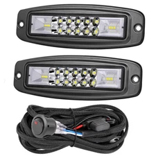2X 7" Flush Mount LED Pods Work Light Bar Combo Driving Reverse Offroad + Wiring