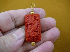 J-1 RED CINNABAR Pendant necklace carved wood lacquer flower bead loop jewelry